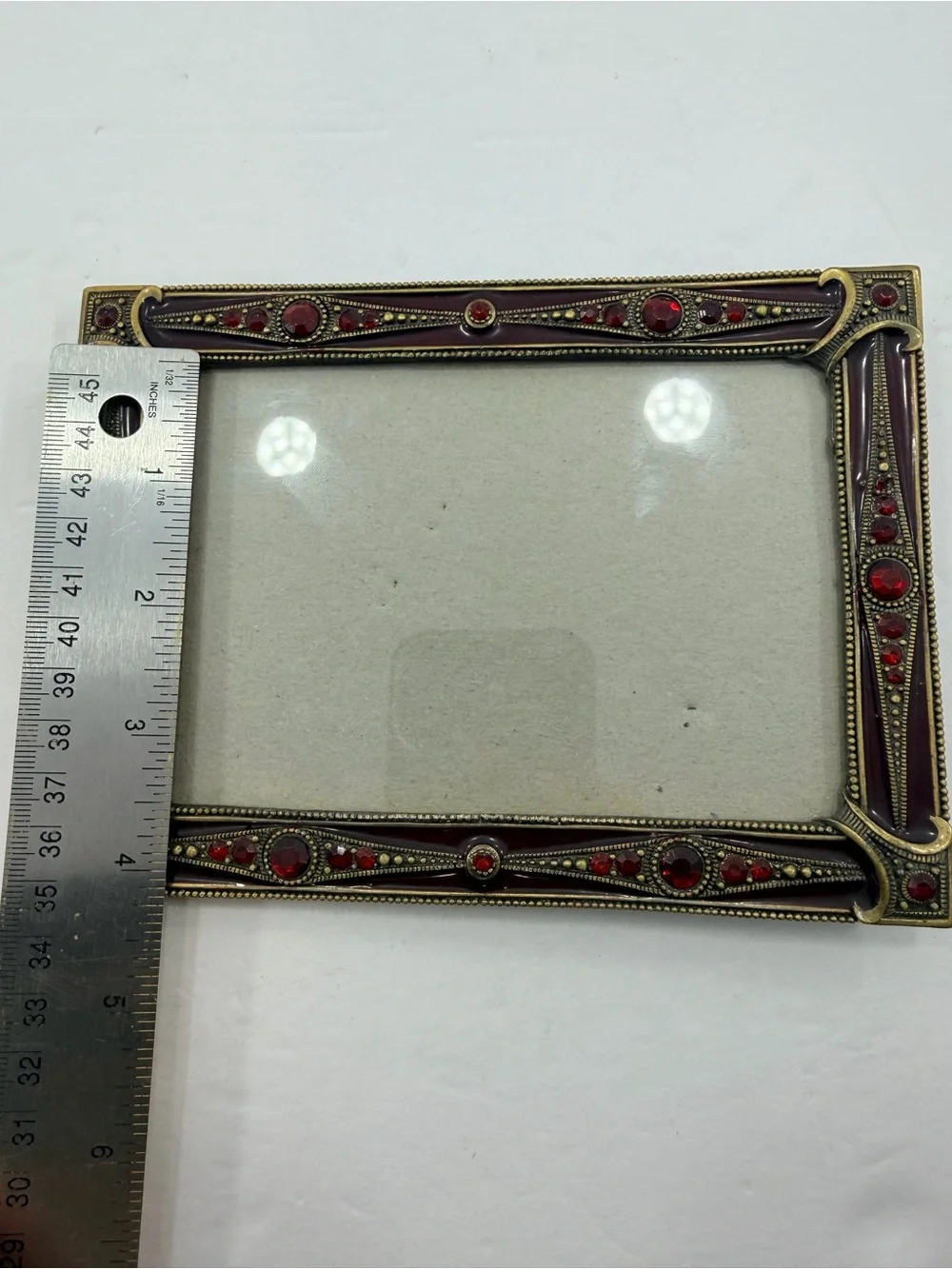 Vintage SK Jeweled 3.5x5.5 Frame Ruby Red Rhinestone Enamel Victorian Whimsigoth
